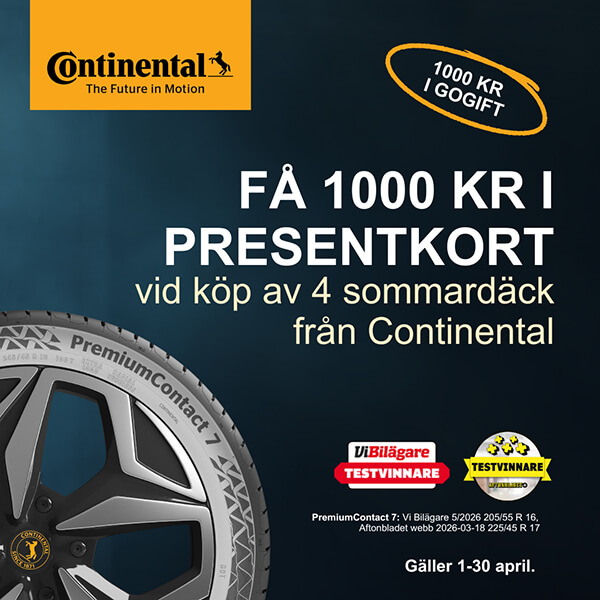 Köp 4 Continental sommardäck – få 1000 kr i presentkort